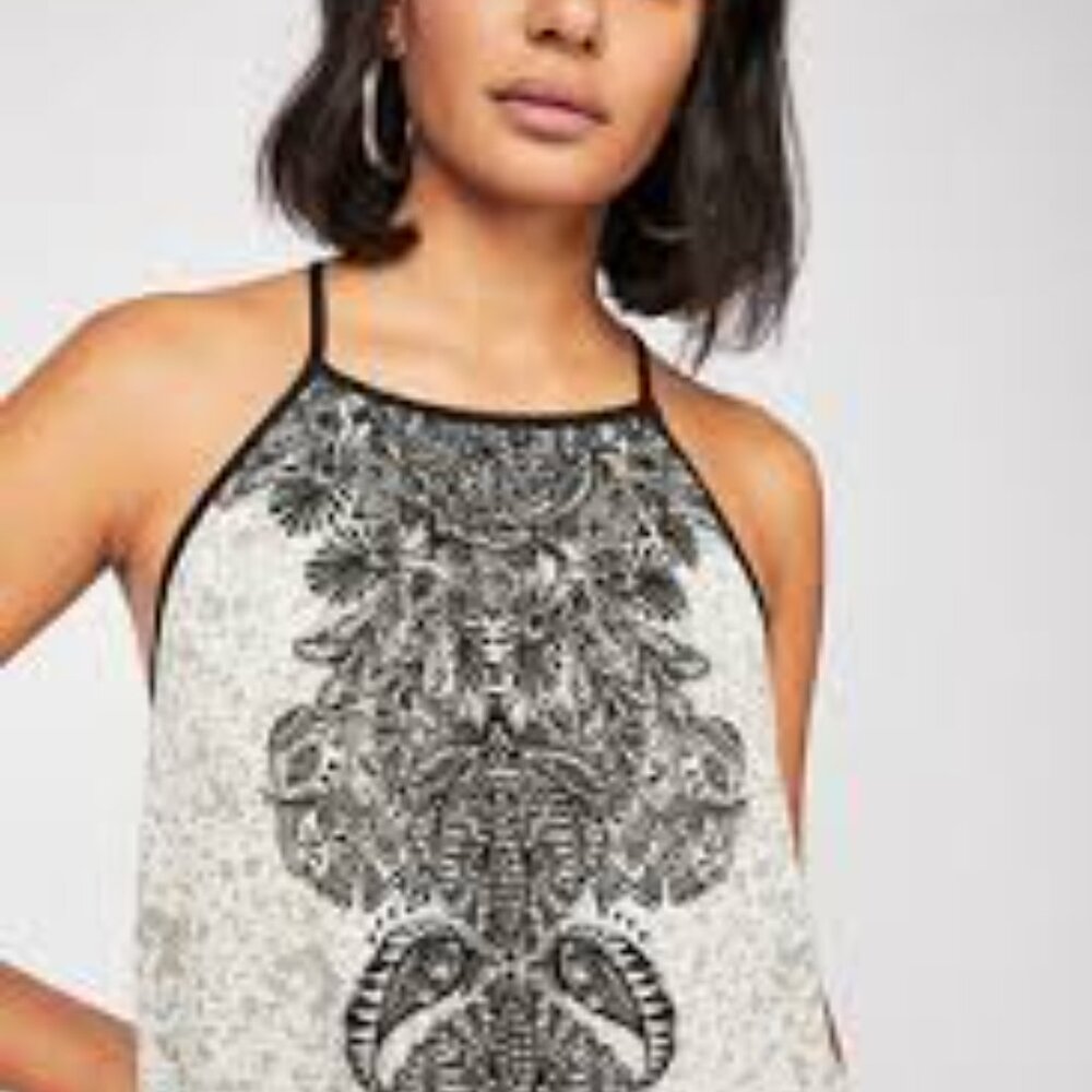 Free People Break Free Printed Side Button Detail Women's S Halter Style Top